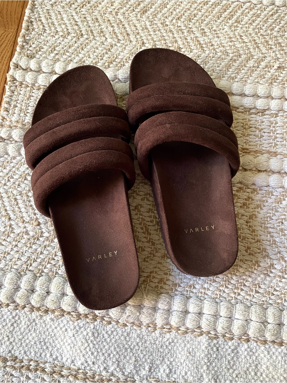 Varley Dark Brown faux Suede Slide Sandals